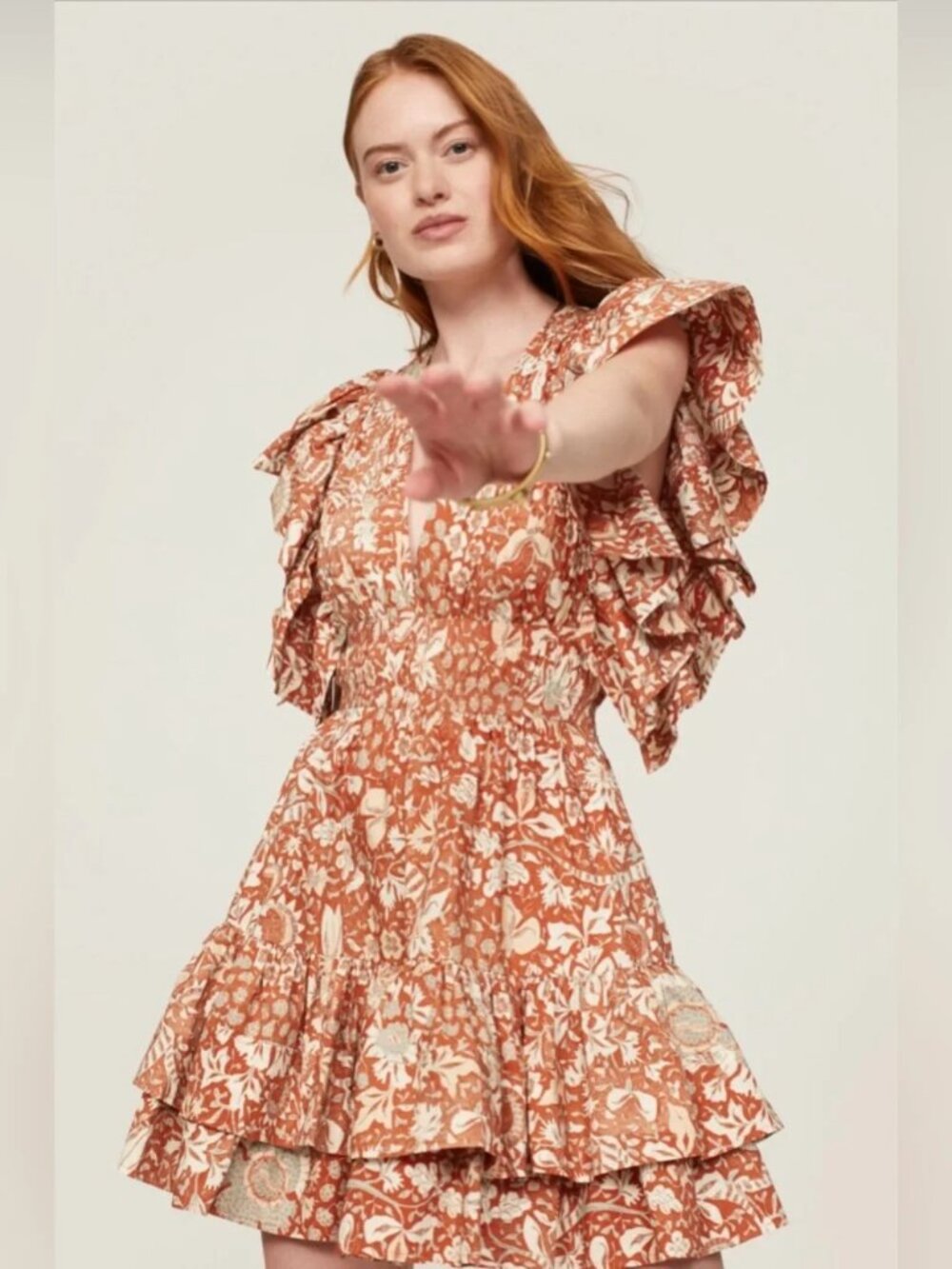 ULLA JOHNSON Kiri Mini Dress Orange Blossom Statement Sleeve Sundress Cotton 10 - Picture 10 of 16